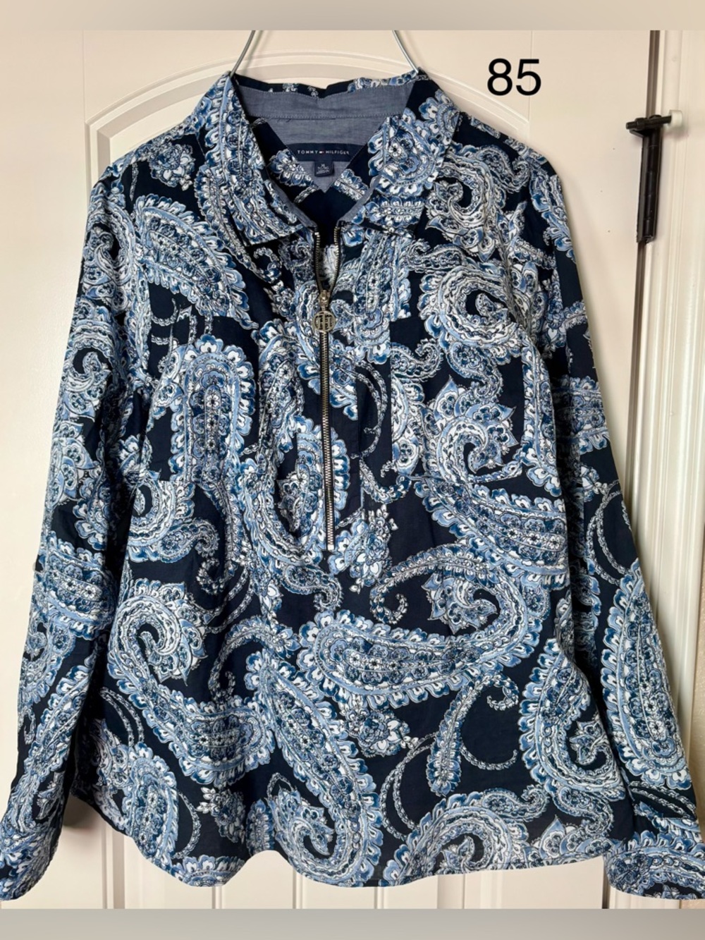 Tommy Hilfiger Blue and White Paisley Zip Jacket
